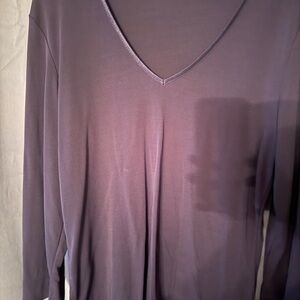 New York & Company V-Neck Long Sleeve Top - Gray